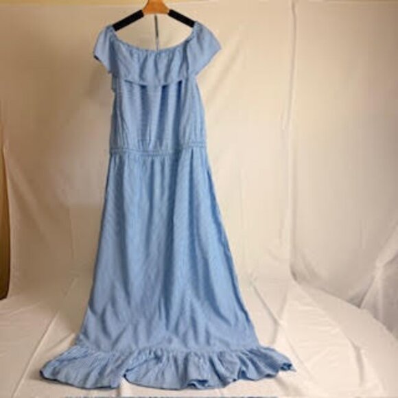 Style & Co. NWT Off-Shoulder Blue Stripe Ruffle Hem Maxi Dress – Size XL - Picture 2 of 9